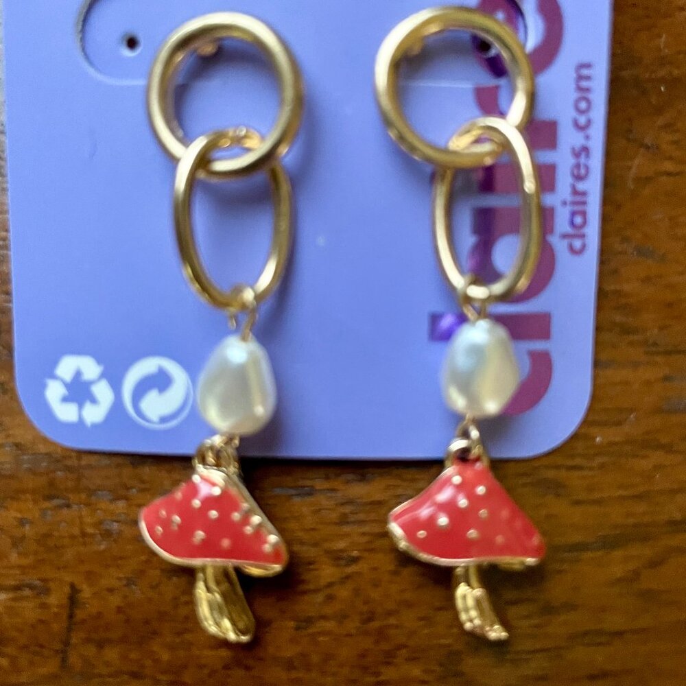 Bundle 3 for $12. Claire's Mushroom and Faux Pearl Dangle Earrings